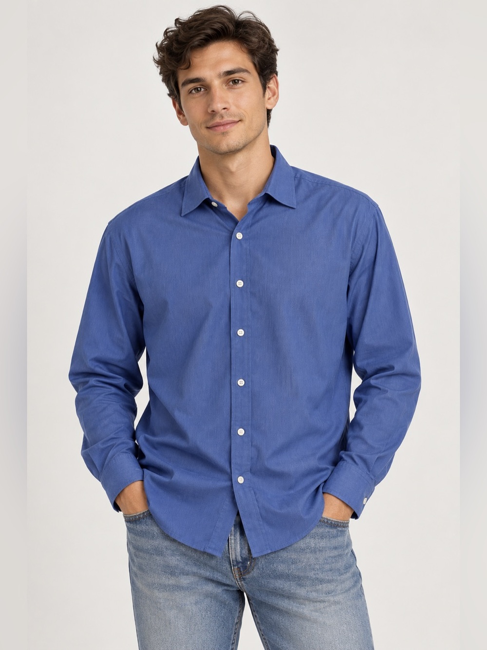 Sulka Blue Dress Shirt Size 16/32 Long Sleeve Classic Button Front- Like New